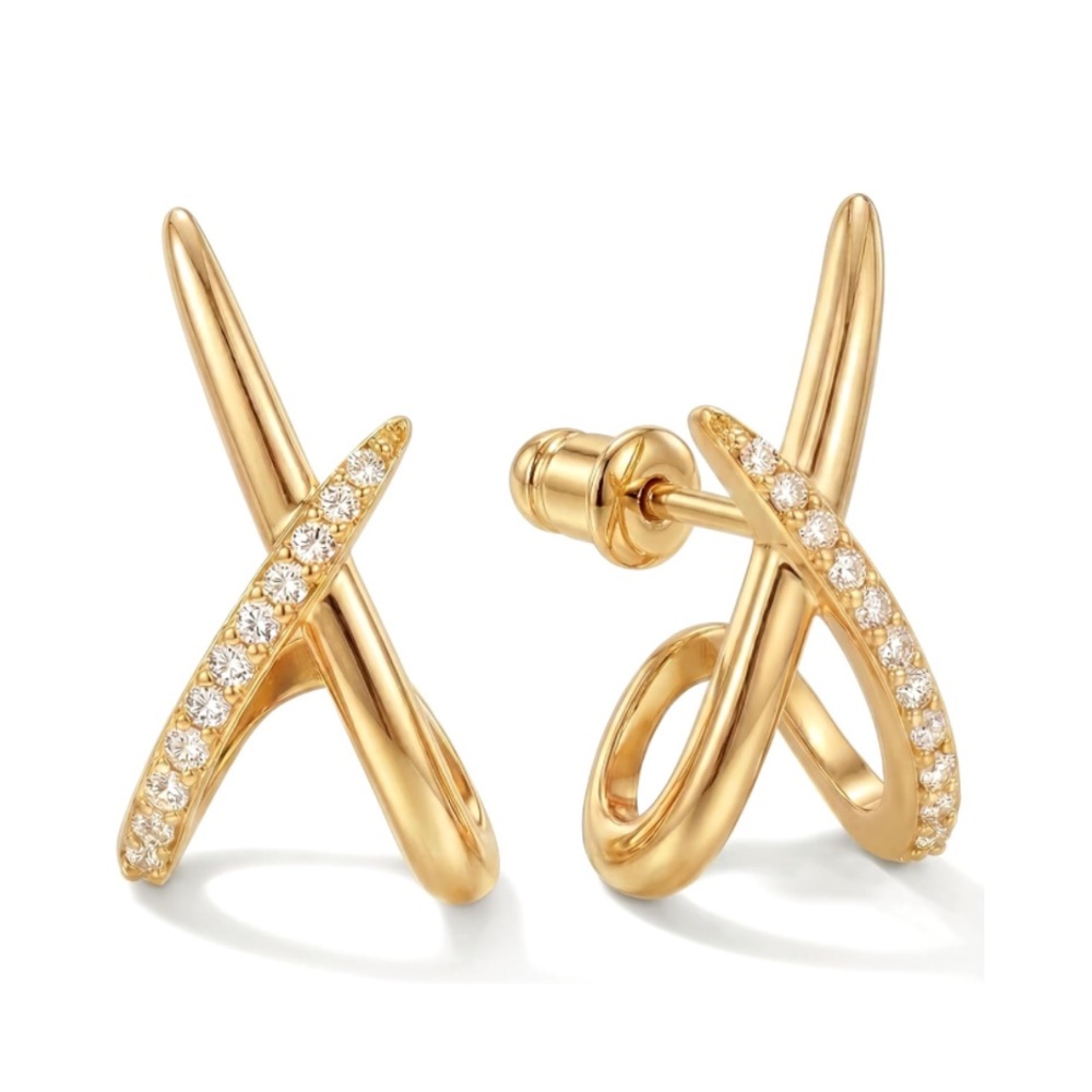 Anthropologie Minimalist Cubic Zirconia Diamond Earrings - Picture 2 of 6